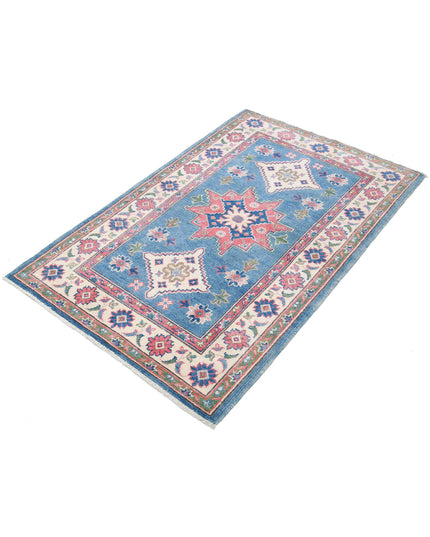 Kazak 3' 2" X 4' 10" Hand Knotted Wool Rug 3' 2" X 4' 10" (97 X 147) / Blue / Wool