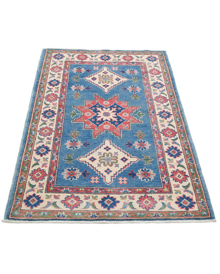 Kazak 3' 2" X 4' 10" Hand Knotted Wool Rug 3' 2" X 4' 10" (97 X 147) / Blue / Wool