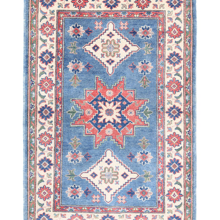 Kazak 3' 2" X 4' 10" Hand Knotted Wool Rug 3' 2" X 4' 10" (97 X 147) / Blue / Wool