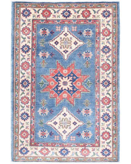 Kazak 3' 2" X 4' 10" Hand Knotted Wool Rug 3' 2" X 4' 10" (97 X 147) / Blue / Wool