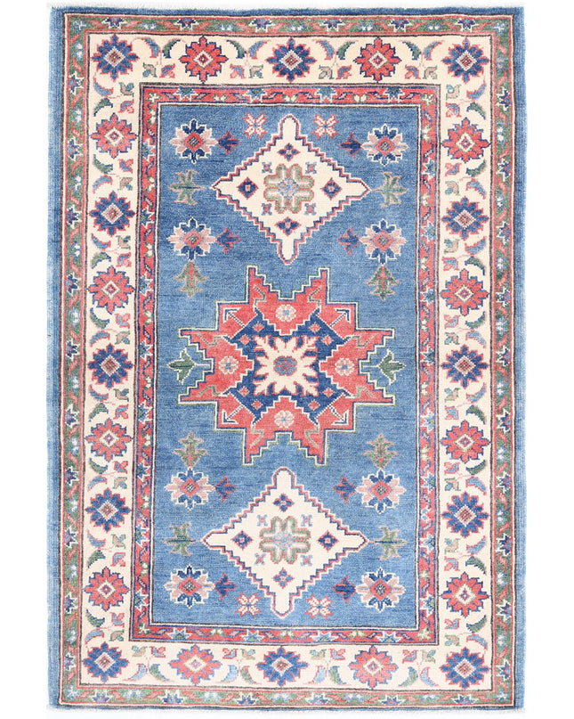 Kazak 3' 2" X 4' 10" Hand Knotted Wool Rug 3' 2" X 4' 10" (97 X 147) / Blue / Wool