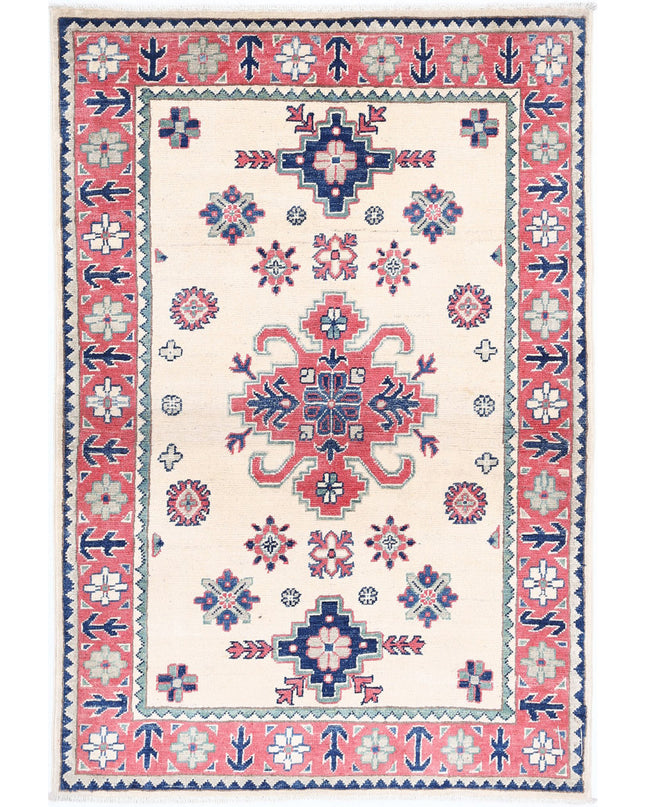 Kazak 3' 2" X 4' 9" Hand Knotted Wool Rug 3' 2" X 4' 9" (97 X 145) / Ivory / Wool