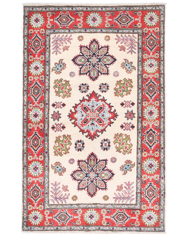 Kazak 3' 3" X 5' 1" Hand Knotted Wool Rug 3' 3" X 5' 1" (99 X 155) / Ivory / Wool