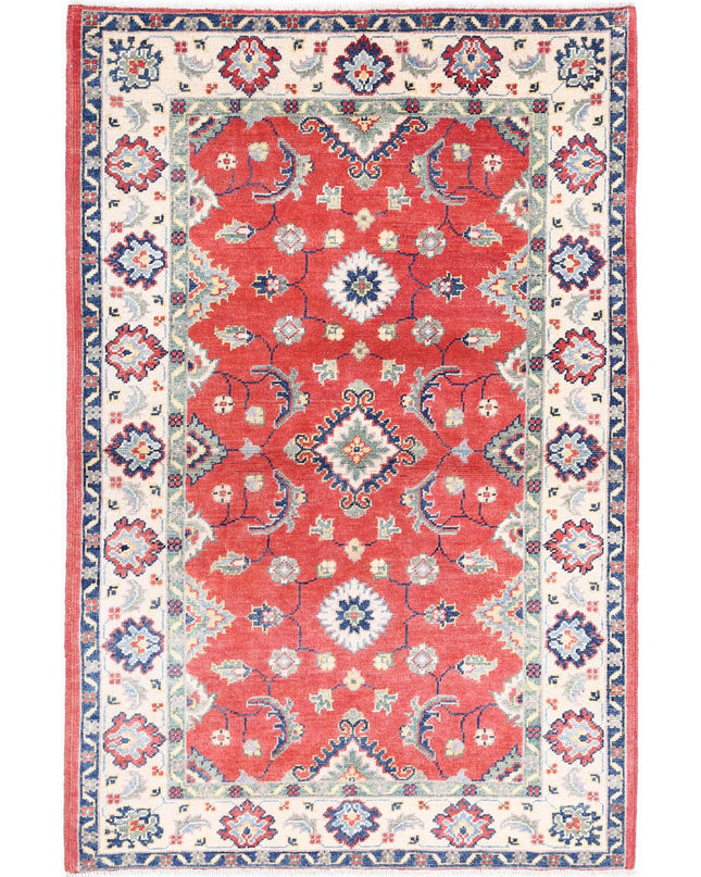 Kazak 3' 4" X 4' 9" Hand Knotted Wool Rug 3' 4" X 4' 9" (101 X 145) / Red / Wool