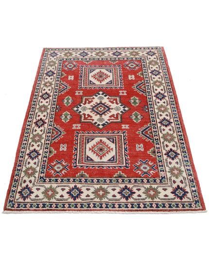 Kazak 3' 4" X 4' 9" Hand Knotted Wool Rug 3' 4" X 4' 9" (101 X 145) / Red / Wool