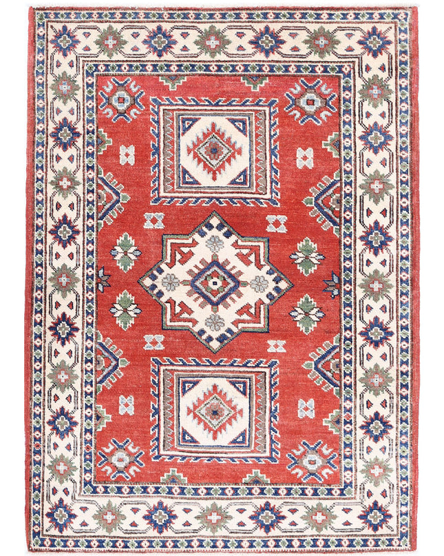 Kazak 3' 4" X 4' 9" Hand Knotted Wool Rug 3' 4" X 4' 9" (101 X 145) / Red / Wool