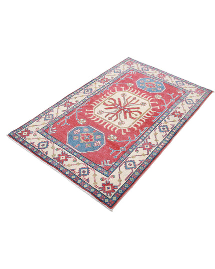Kazak 3' 4" X 5' 3" Hand Knotted Wool Rug 3' 4" X 5' 3" (101 X 160) / Red / Wool