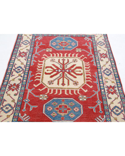 Kazak 3' 4" X 5' 3" Hand Knotted Wool Rug 3' 4" X 5' 3" (101 X 160) / Red / Wool