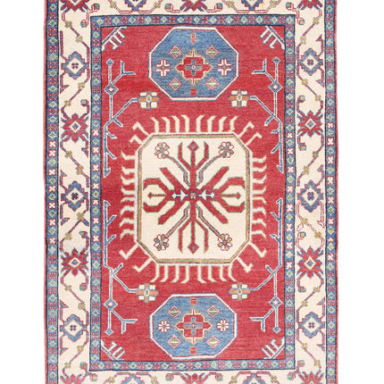 Kazak 3' 4" X 5' 3" Hand Knotted Wool Rug 3' 4" X 5' 3" (101 X 160) / Red / Wool