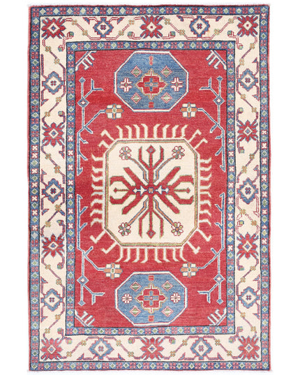 Kazak 3' 4" X 5' 3" Hand Knotted Wool Rug 3' 4" X 5' 3" (101 X 160) / Red / Wool