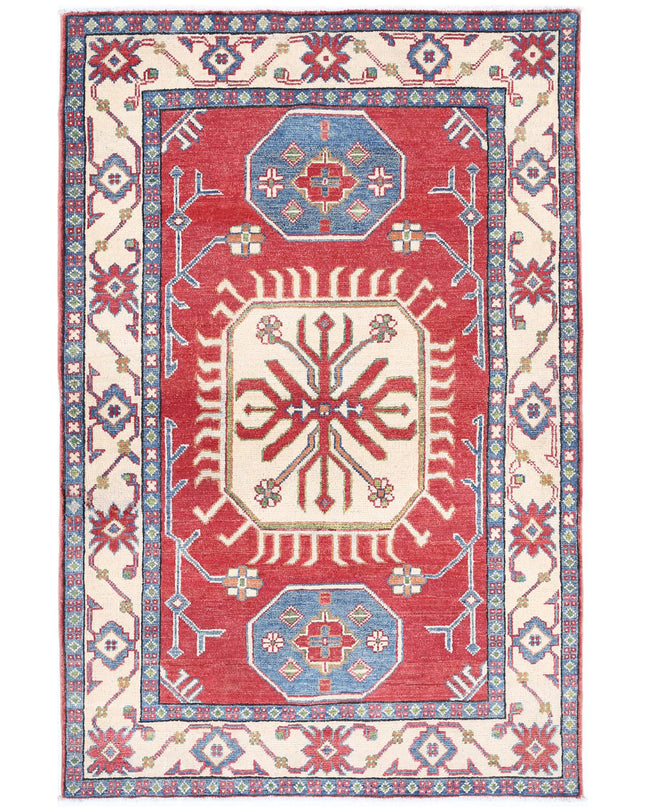 Kazak 3' 4" X 5' 3" Hand Knotted Wool Rug 3' 4" X 5' 3" (101 X 160) / Red / Wool