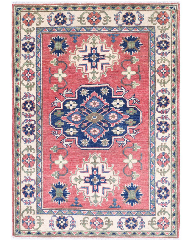 Kazak 3' 2" X 4' 8" Hand Knotted Wool Rug 3' 2" X 4' 8" (97 X 142) / Red / Wool