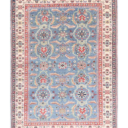 Kazak 3' 2" X 4' 5" Hand Knotted Wool Rug 3' 2" X 4' 5" (97 X 135) / Blue / Wool