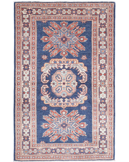 Kazak 3' 0" X 4' 10" Hand Knotted Wool Rug 3' 0" X 4' 10" (91 X 147) / Blue / Wool