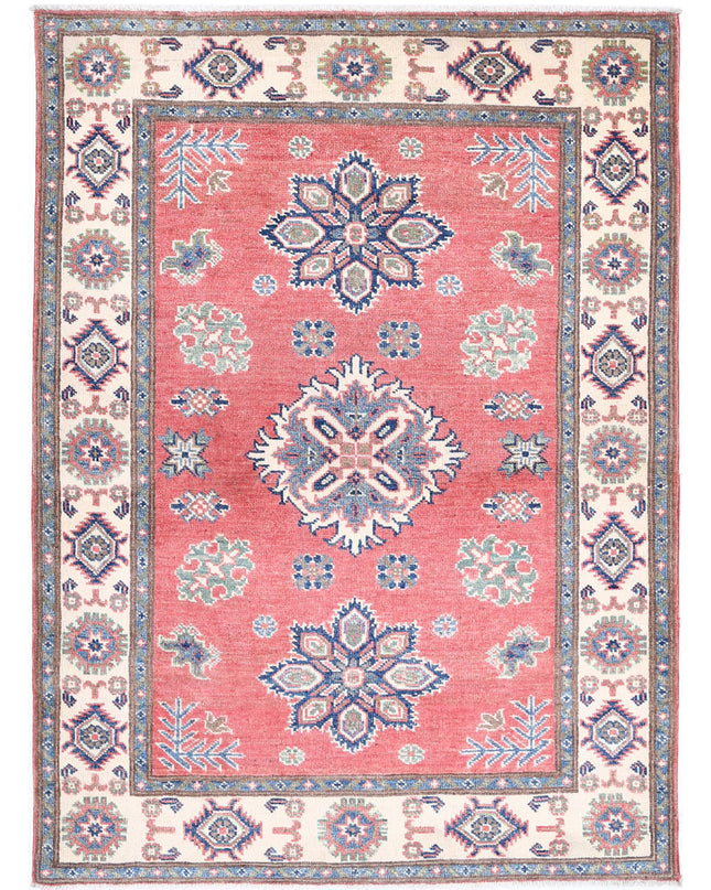 Kazak 3' 4" X 4' 7" Hand Knotted Wool Rug 3' 4" X 4' 7" (101 X 140) / Red / Wool