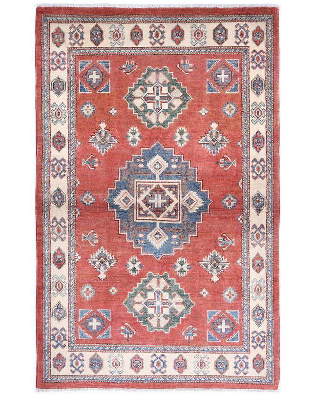 Kazak 3' 2" X 4' 11" Hand Knotted Wool Rug 3' 2" X 4' 11" (97 X 150) / Red / Wool