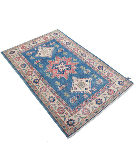 Kazak 3' 2" X 4' 10" Hand Knotted Wool Rug 3' 2" X 4' 10" (97 X 147) / Blue / Wool