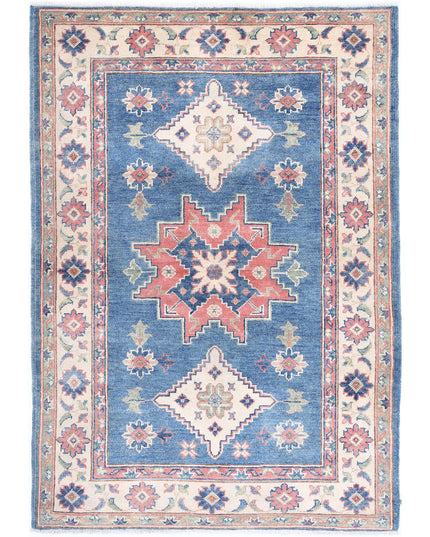 Kazak 3' 2" X 4' 10" Hand Knotted Wool Rug 3' 2" X 4' 10" (97 X 147) / Blue / Wool