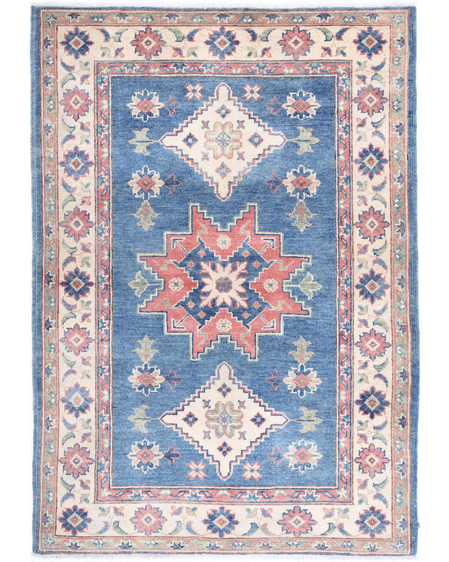 Kazak 3' 2" X 4' 10" Hand Knotted Wool Rug 3' 2" X 4' 10" (97 X 147) / Blue / Wool