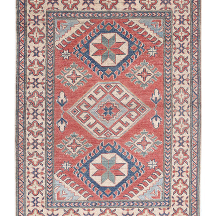 Kazak 4' 0" X 5' 4" Hand Knotted Wool Rug 4' 0" X 5' 4" (122 X 162) / Red / Wool