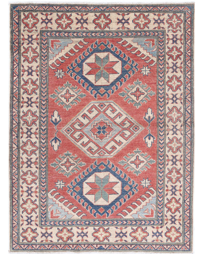 Kazak 4' 0" X 5' 4" Hand Knotted Wool Rug 4' 0" X 5' 4" (122 X 162) / Red / Wool
