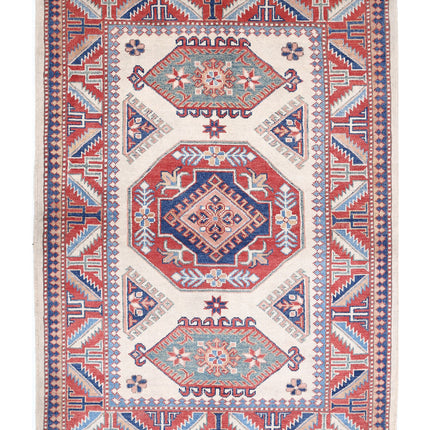 Kazak 4' 2" X 6' 0" Hand Knotted Wool Rug 4' 2" X 6' 0" (127 X 183) / Ivory / Wool