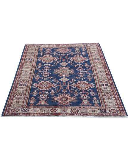 Kazak 4' 0" X 5' 5" Hand Knotted Wool Rug 4' 0" X 5' 5" (122 X 165) / Blue / Wool
