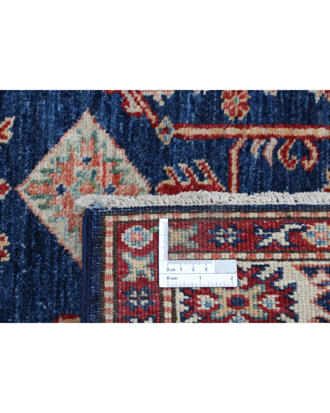 Kazak 4' 0" X 5' 5" Hand Knotted Wool Rug 4' 0" X 5' 5" (122 X 165) / Blue / Wool