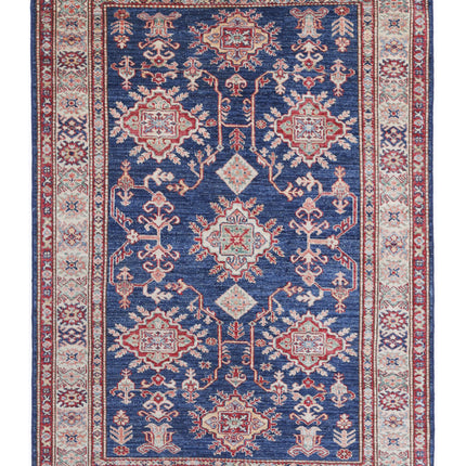 Kazak 4' 0" X 5' 5" Hand Knotted Wool Rug 4' 0" X 5' 5" (122 X 165) / Blue / Wool