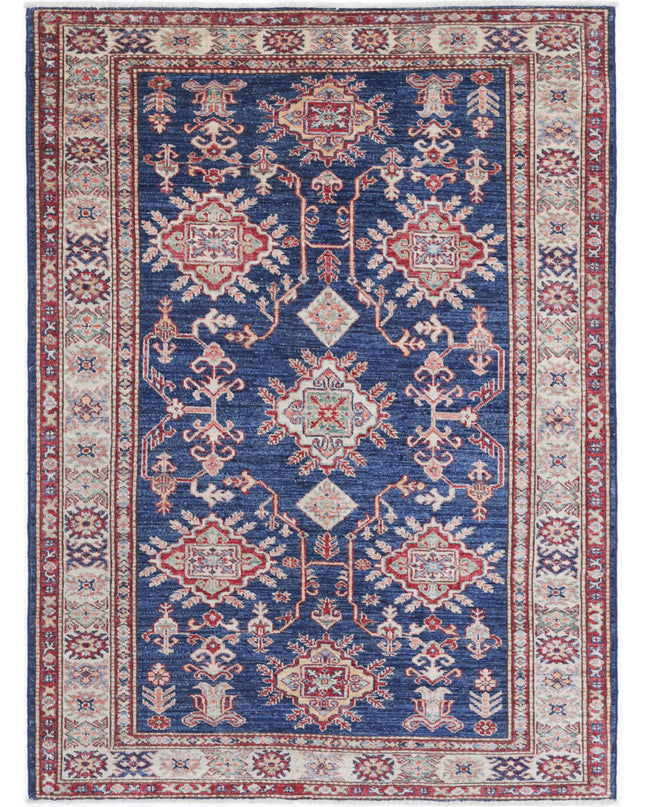 Kazak 4' 0" X 5' 5" Hand Knotted Wool Rug 4' 0" X 5' 5" (122 X 165) / Blue / Wool