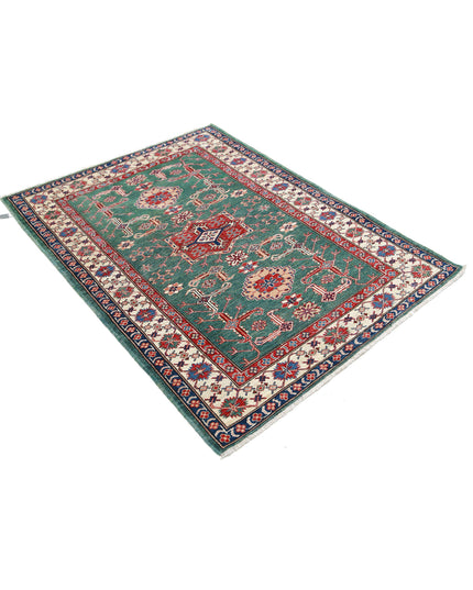 Kazak 3' 10" X 5' 0" Hand Knotted Wool Rug 3' 10" X 5' 0" (117 X 152) / Green / Wool