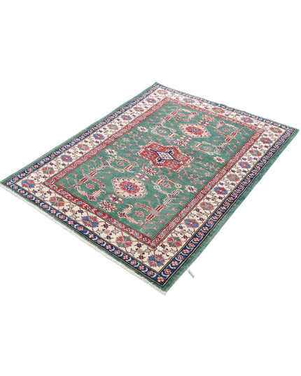 Kazak 3' 10" X 5' 0" Hand Knotted Wool Rug 3' 10" X 5' 0" (117 X 152) / Green / Wool
