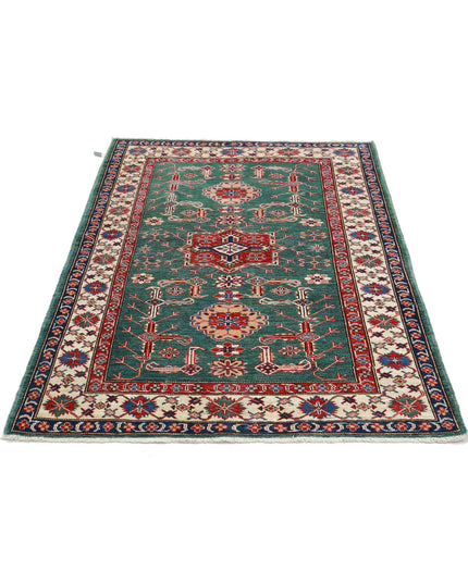 Kazak 3' 10" X 5' 0" Hand Knotted Wool Rug 3' 10" X 5' 0" (117 X 152) / Green / Wool