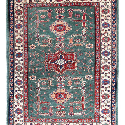 Kazak 3' 10" X 5' 0" Hand Knotted Wool Rug 3' 10" X 5' 0" (117 X 152) / Green / Wool