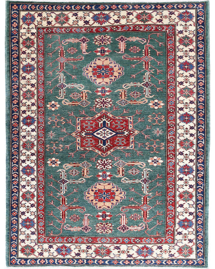 Kazak 3' 10" X 5' 0" Hand Knotted Wool Rug 3' 10" X 5' 0" (117 X 152) / Green / Wool