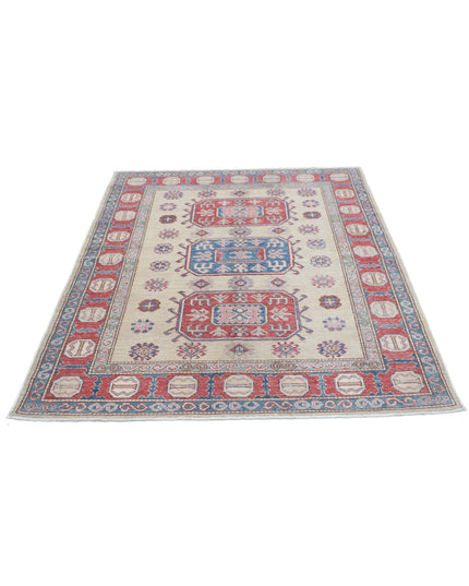 Kazak 4' 8" X 5' 11" Hand Knotted Wool Rug 4' 8" X 5' 11" (142 X 180) / Ivory / Wool