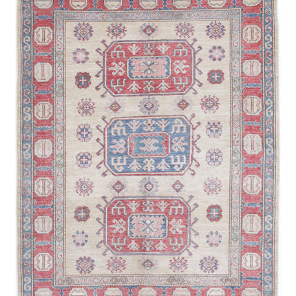 Kazak 4' 8" X 5' 11" Hand Knotted Wool Rug 4' 8" X 5' 11" (142 X 180) / Ivory / Wool