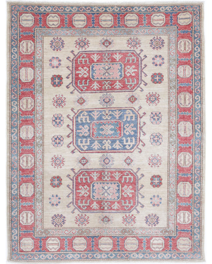 Kazak 4' 8" X 5' 11" Hand Knotted Wool Rug 4' 8" X 5' 11" (142 X 180) / Ivory / Wool