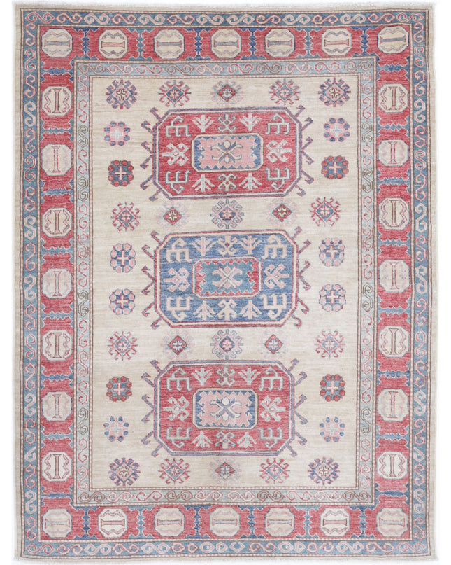 Kazak 4' 8" X 5' 11" Hand Knotted Wool Rug 4' 8" X 5' 11" (142 X 180) / Ivory / Wool