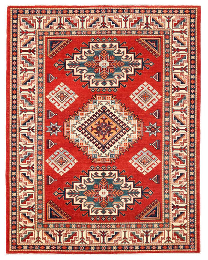 Kazak 4' 11" X 6' 5" Hand Knotted Wool Rug 4' 11" X 6' 5" (150 X 196) / Red / Wool