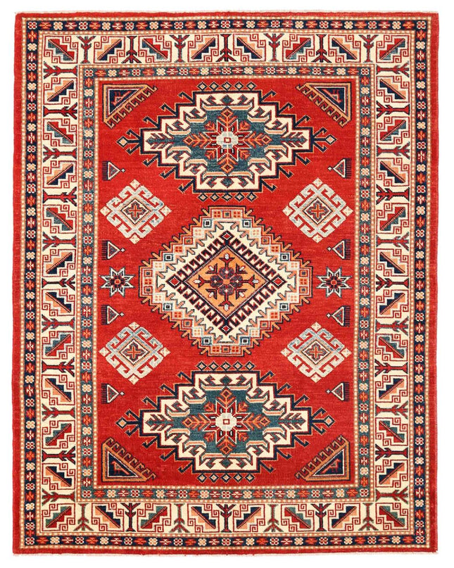 Kazak 4' 11" X 6' 5" Hand Knotted Wool Rug 4' 11" X 6' 5" (150 X 196) / Red / Wool