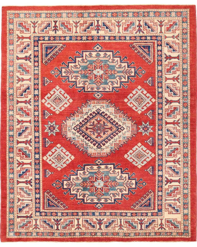 Kazak 5' 1" X 6' 2" Hand Knotted Wool Rug 5' 1" X 6' 2" (155 X 188) / Red / Wool