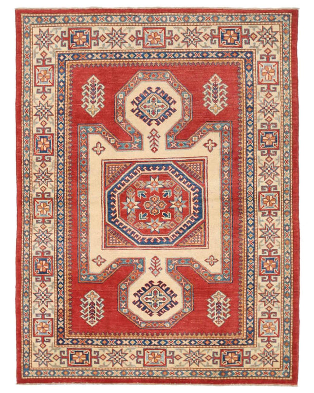 Kazak 4' 10" X 6' 7" Hand Knotted Wool Rug 4' 10" X 6' 7" (147 X 201) / Red / Wool