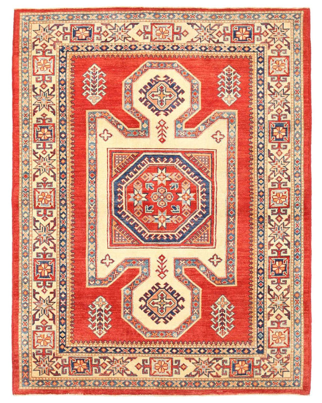 Kazak 5' 1" X 6' 8" Hand Knotted Wool Rug 5' 1" X 6' 8" (155 X 203) / Red / Wool