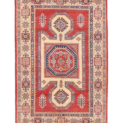 Kazak 4' 4" X 6' 9" Hand Knotted Wool Rug 4' 4" X 6' 9" (132 X 206) / Red / Wool