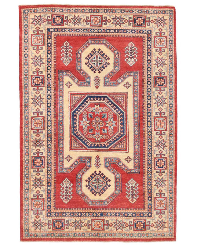 Kazak 4' 4" X 6' 9" Hand Knotted Wool Rug 4' 4" X 6' 9" (132 X 206) / Red / Wool