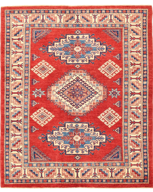 Kazak 5' 1" X 6' 2" Hand Knotted Wool Rug 5' 1" X 6' 2" (155 X 188) / Red / Wool