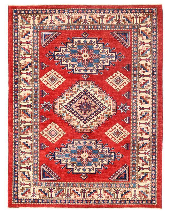 Kazak 4' 7" X 6' 4" Hand Knotted Wool Rug 4' 7" X 6' 4" (140 X 193) / Red / Wool