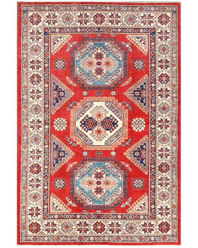 Kazak 5' 5" X 7' 1" Hand Knotted Wool Rug 5' 5" X 7' 1" (165 X 216) / Red / Wool