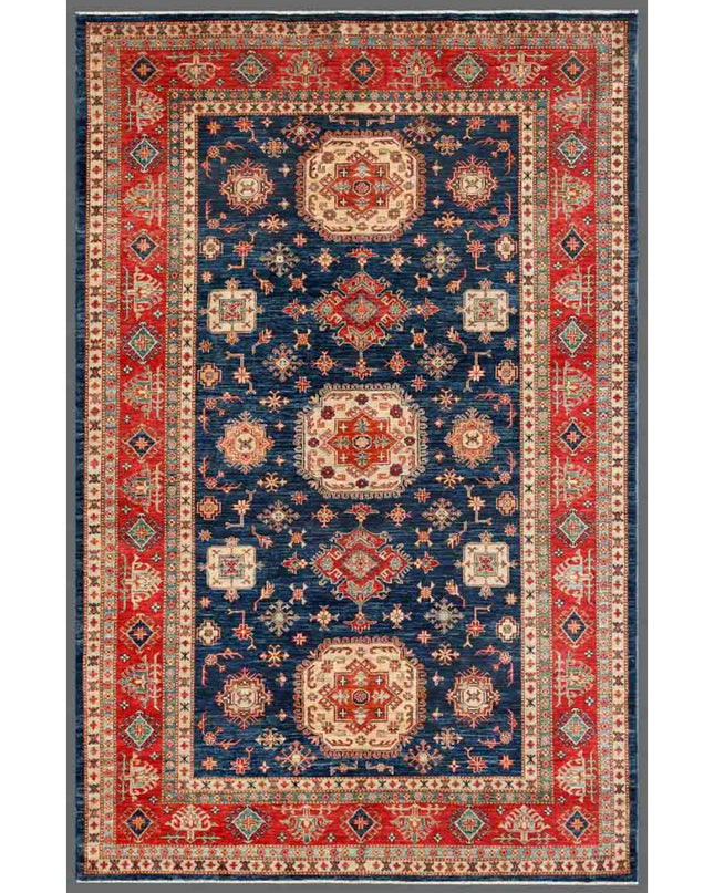 Kazak 6' 6" X 10' 1" Hand Knotted Wool Rug 6' 6" X 10' 1" (198 X 307) / Blue / Wool